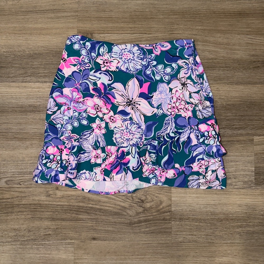 Lilly Pulitzer Ibby Ruffle Skirt Tanzanian Teal Moonlight‎ Garden Size 4